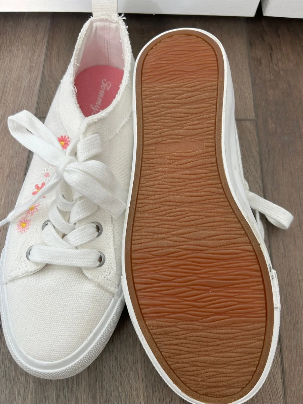 Tommy Bahama White Canvas Sneakers with Pink Insole and Floral Detail